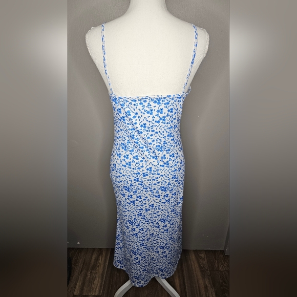 SHEIN Midi White /Blue Floral Drawstring Cami Dress Very Soft High Stretch Small - Picture 5 of 12